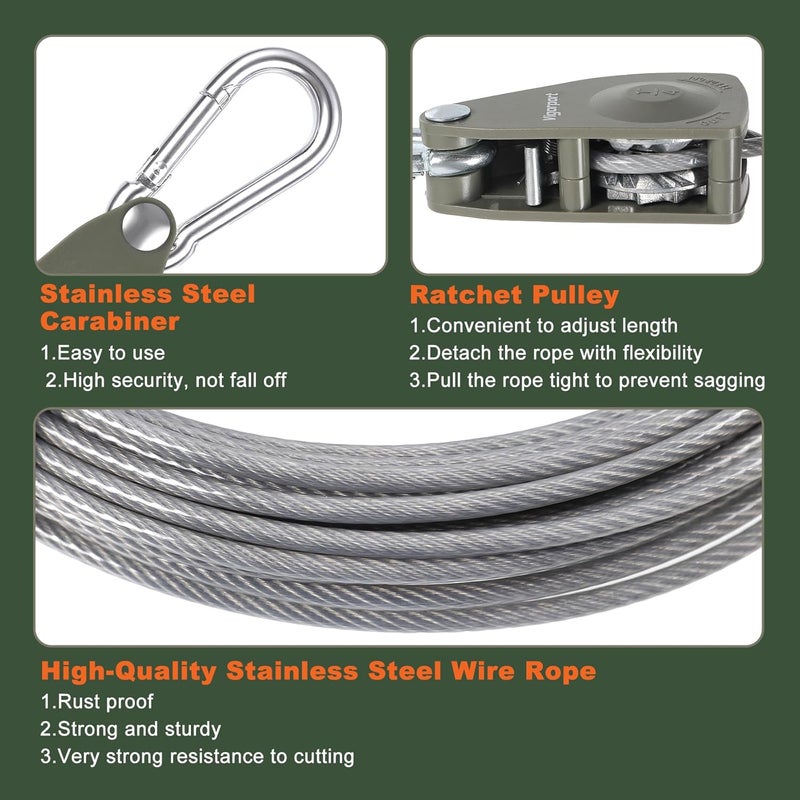 Vigorport Outdoor Retractable Clothesline, Portable Travel Clothes Line, Heavy Duty Rope Pully System with Metal Carabiner & Nylon Coating Wire Ropes for Camping, RV, Backyard（40Ft） - Image 3